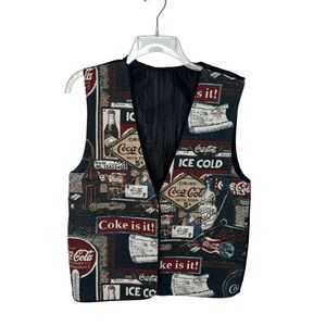 Vintage Coke Coca Cola Vest Unisex Adult M (Tag Missing) Black Red Tapestry